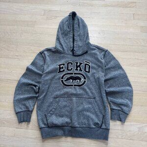 Vintage Y2K Ecko Unltd Rhino Logo Hoodie Gray Large Embroidered Pullover Streetw